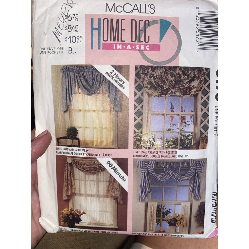 Vintage 1996 McCalls Home Decor Sewing Pattern 5173 Uncut Window Treatment